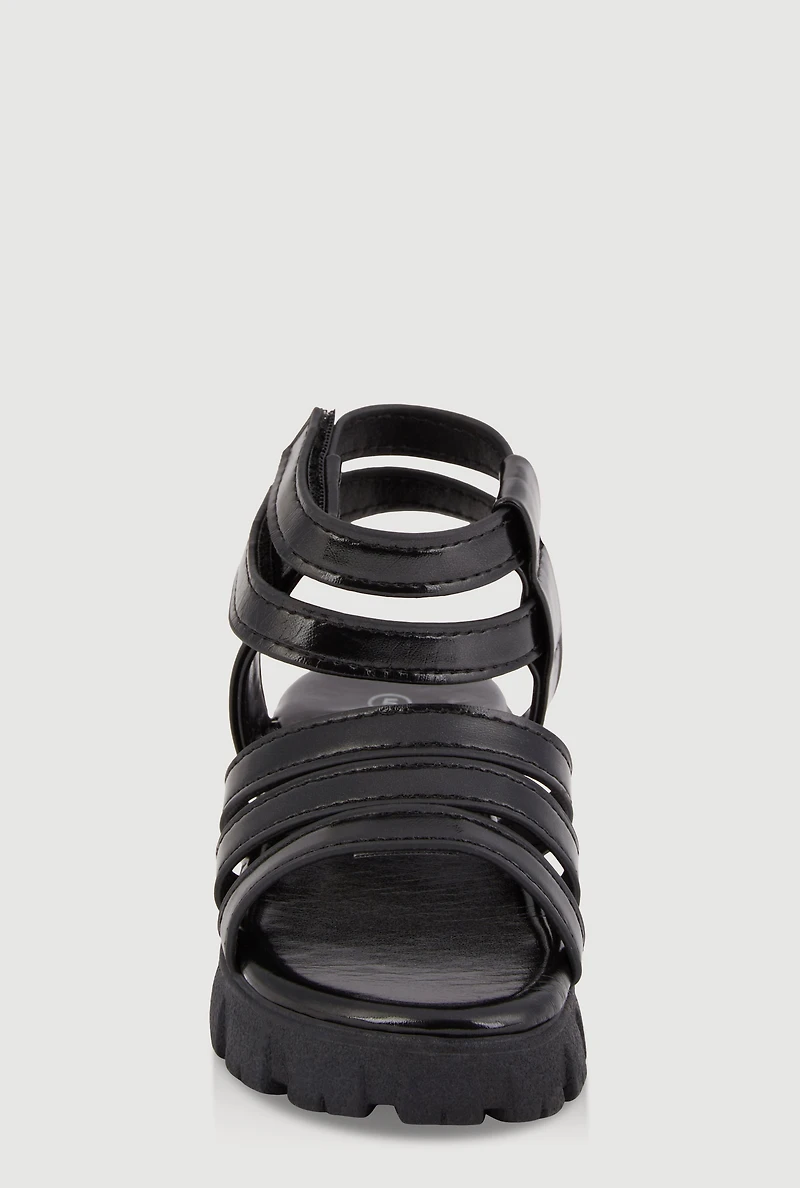Womens Toddler Girls Strappy Platform Sandals, Black, Size 7