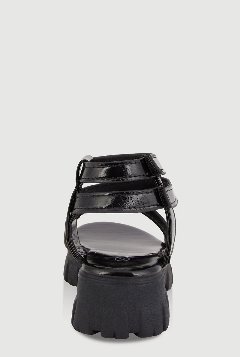 Womens Toddler Girls Strappy Platform Sandals, Black, Size 7