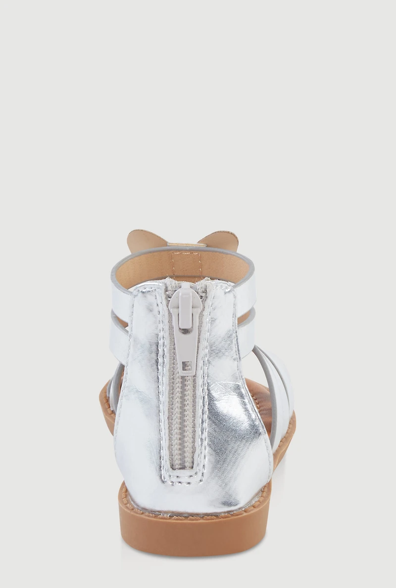 Womens Toddler Girls Butterfly Gladiator Sandals, Silver,