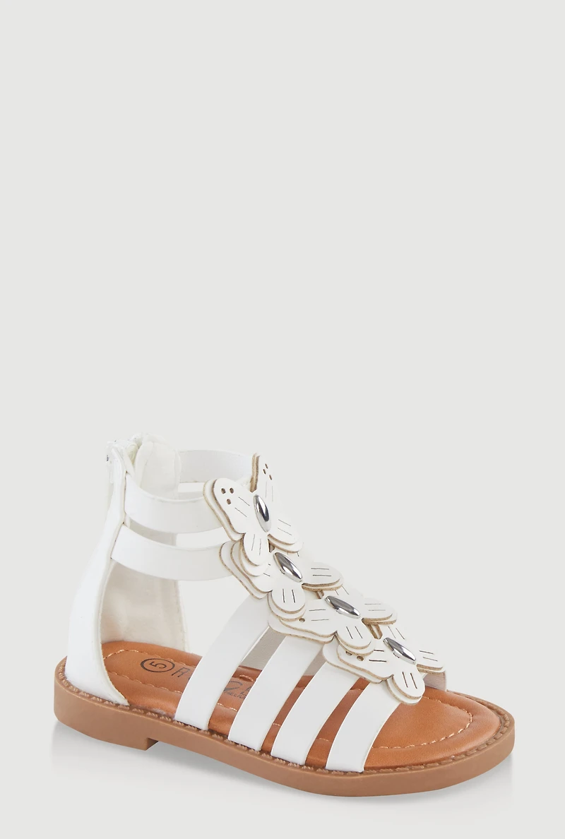Womens Toddler Girls Butterfly Gladiator Sandals, White,