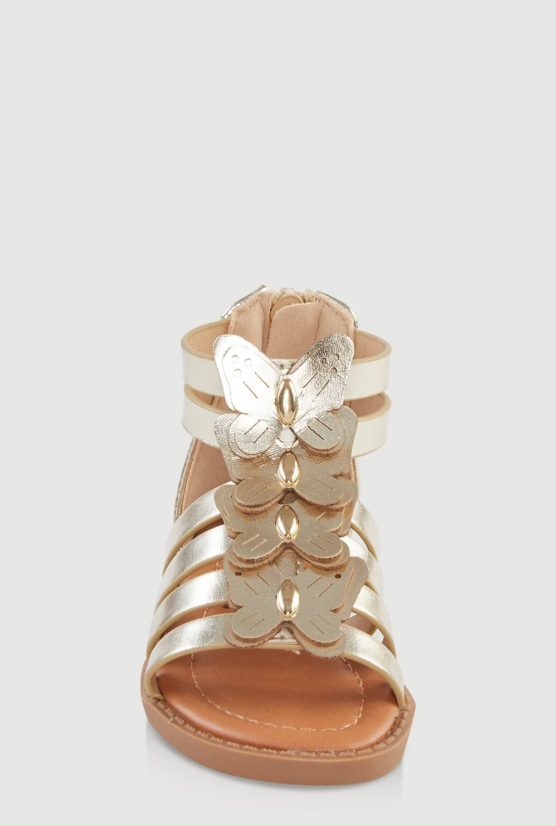 Womens Toddler Girls Butterfly Gladiator Sandals, Gold,