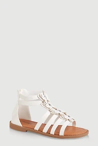 Womens Girls Butterfly Gladiator Sandals, White, Size 2