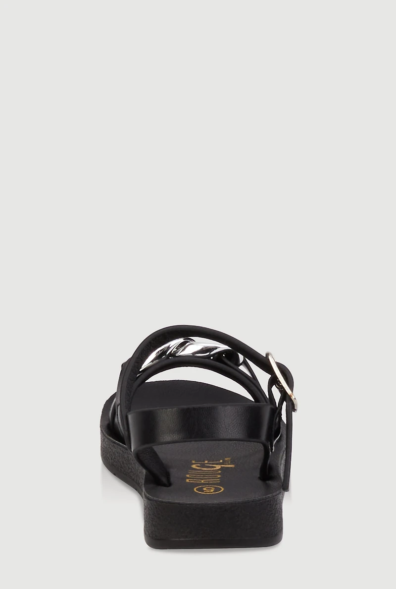 Womens Toddler Girls Chain Detail Ankle Strap Sandals, Black, Size 6