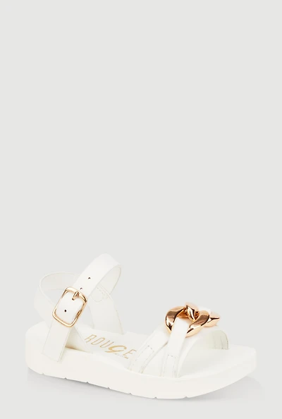 Womens Toddler Girls Chain Detail Ankle Strap Sandals, White,