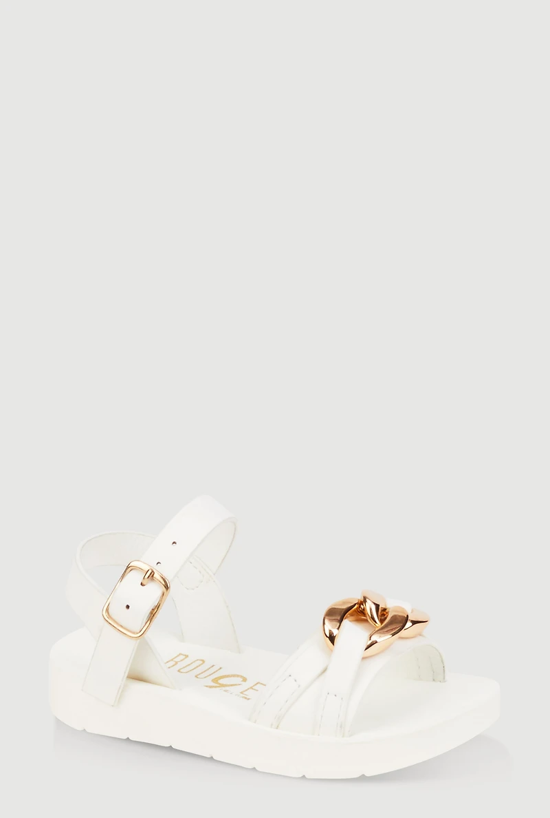 Womens Toddler Girls Chain Detail Ankle Strap Sandals, White, Size 9