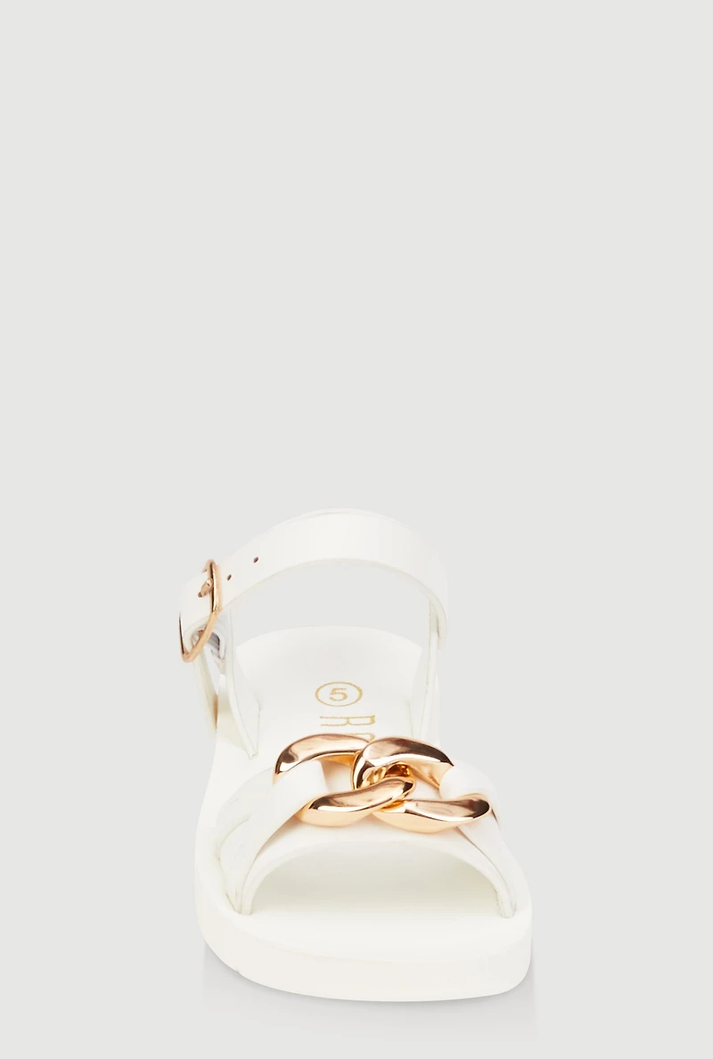 Womens Toddler Girls Chain Detail Ankle Strap Sandals, White, Size 6