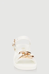 Womens Toddler Girls Chain Detail Ankle Strap Sandals, White, Size 6