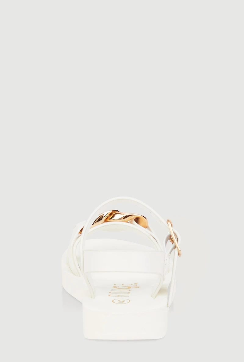 Womens Toddler Girls Chain Detail Ankle Strap Sandals, White, Size 6