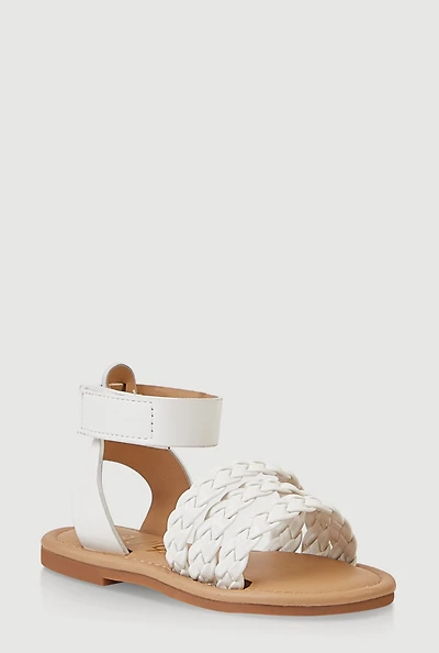 Womens Toddler Girls Braided Band Ankle Strap Sandals, White, Size 8