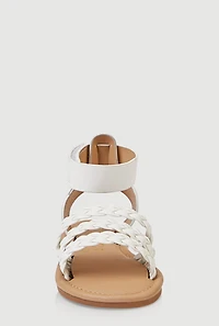 Womens Toddler Girls Braided Band Ankle Strap Sandals, White, Size 8