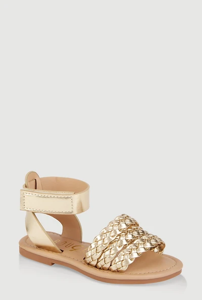Womens Toddler Girls Braided Band Ankle Strap Sandals, Gold, Size 5