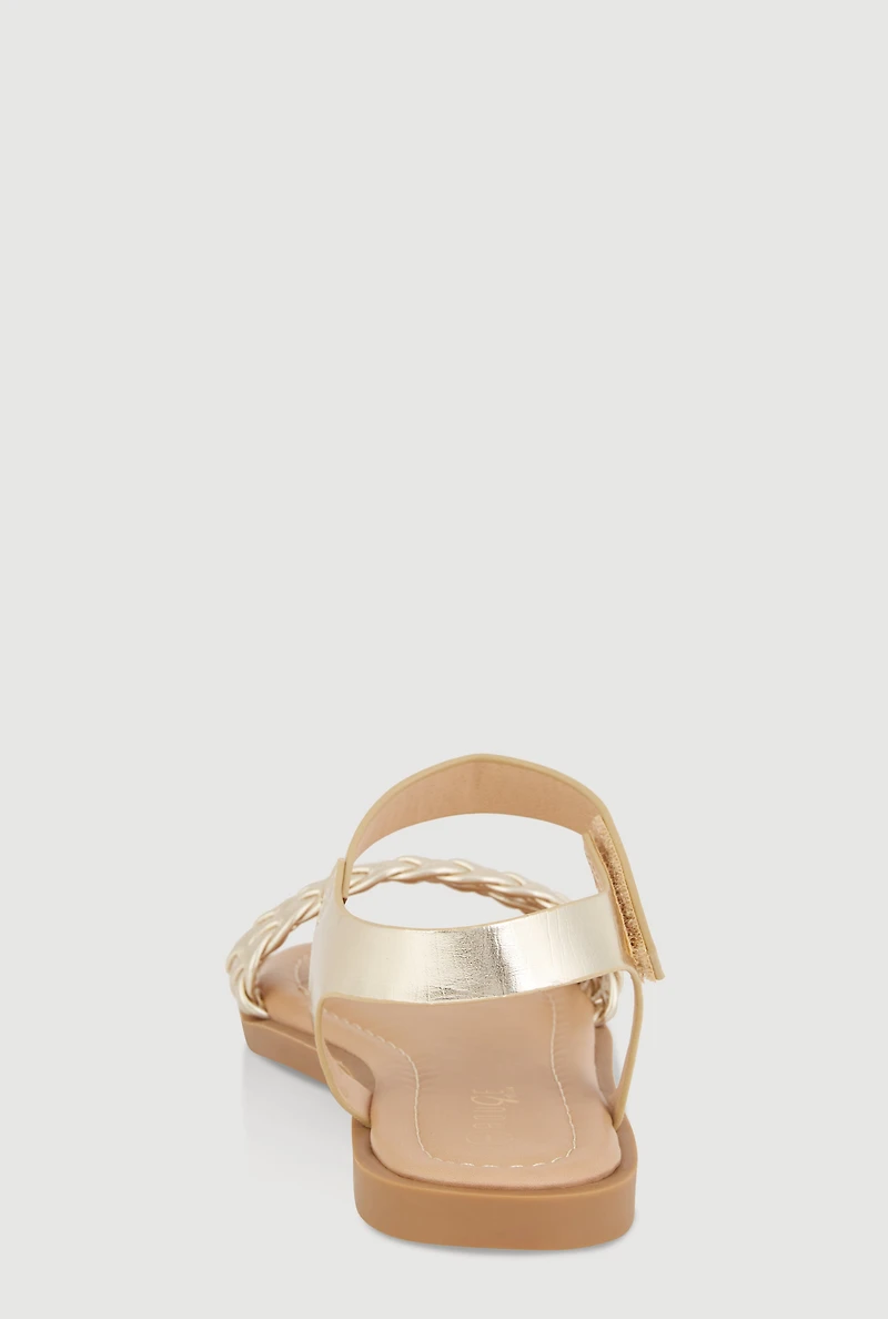 Womens Girls Braided Velcro Ankle Strap Sandals, Gold, Size 13
