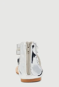 Womens Girls Rhinestone Strappy Zip Back Thong Sandals,