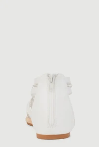 Womens Girls Rhinestone Strappy Zip Back Thong Sandals, White,