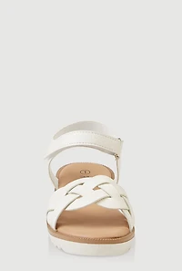 Womens Girls Braided Ankle Strap Sandals, White, Size 1