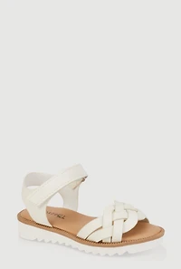 Womens Toddler Girls Braided Band Velcro Strap Sandals, White, Size 10