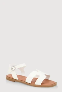 Womens Girls Glitter H Band Buckle Strap Sandals, White, Size 12