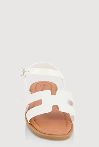 Womens Girls Glitter H Band Buckle Strap Sandals, White, Size 2