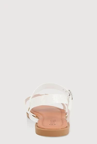 Womens Girls Glitter H Band Buckle Strap Sandals, White, Size 2