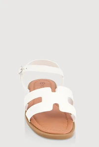 Womens Girls Glitter H Band Buckle Strap Sandals, White, Size 2