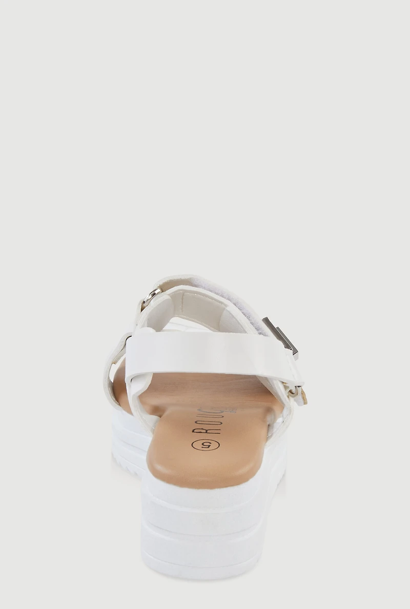 Womens Toddler Girls Velcro Ankle Strap Platform Sandals, White, Size 5