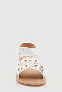 Toddler Girls Faux Leather 3D Flower Band Ankle Strap Sandals