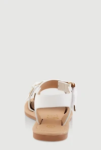 Womens Toddler Girls Faux Leather 3D Flower Band Ankle Strap Sandals, White, Size 6