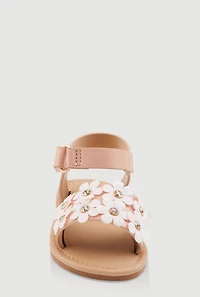 Womens Toddler Girls Faux Leather 3D Flower Band Ankle Strap Sandals,