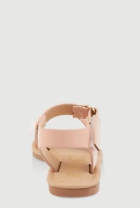 Womens Toddler Girls Faux Leather 3D Flower Band Ankle Strap Sandals,