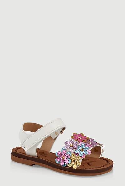 Womens Toddler Girls Glitter Flower Band Velcro Strap Sandals, 7