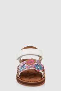 Womens Toddler Girls Glitter Flower Band Velcro Strap Sandals, Multi,