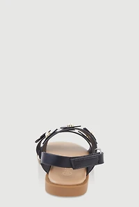 Womens Toddler Girls Faux Pearl Flower Band Sandals, Black,