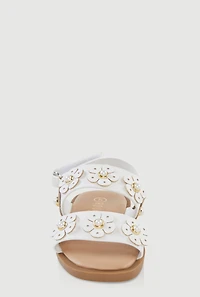 Womens Toddler Girls Faux Pearl Flower Band Sandals, White, Size 6