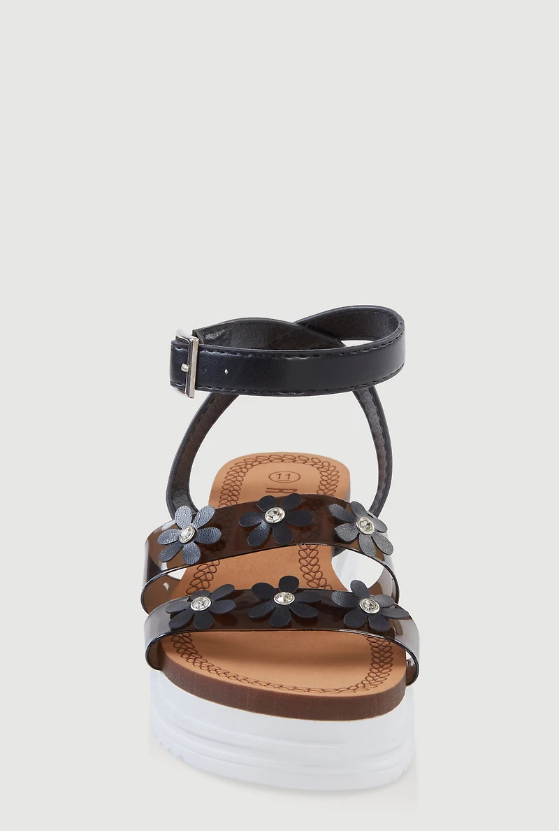 Womens Girls Flower Band Platform Sandals, Black, Size 11