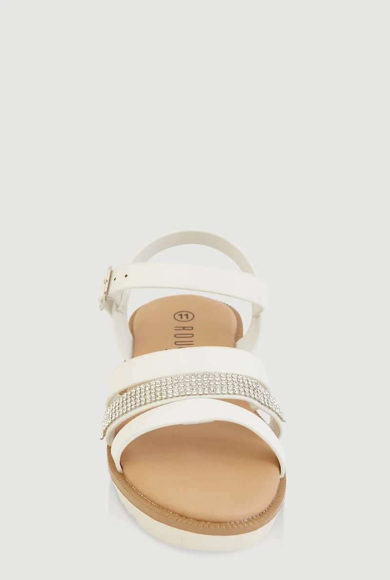 Girls Rhinestone Detail Strappy Sandals