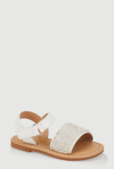Womens Toddler Girls Rhinestone Band Velcro Strap Sandals, White, Size 10