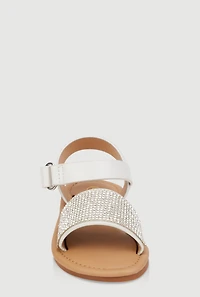 Womens Toddler Girls Rhinestone Band Velcro Strap Sandals, White, Size 10