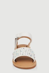 Womens Toddler Girls Rhinestone Studded Ankle Strap Sandals, White, Size 10