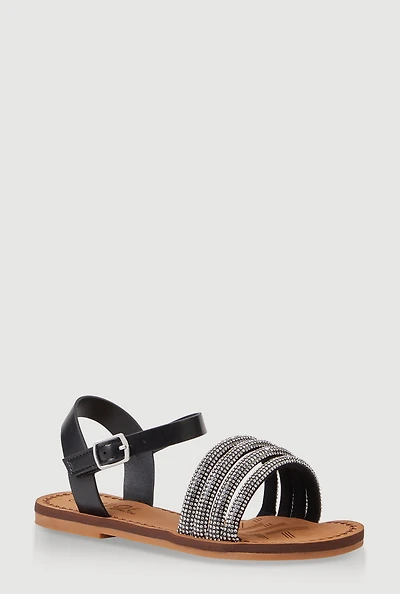 Womens Girls Rhinestone Strappy Band Sandals,
