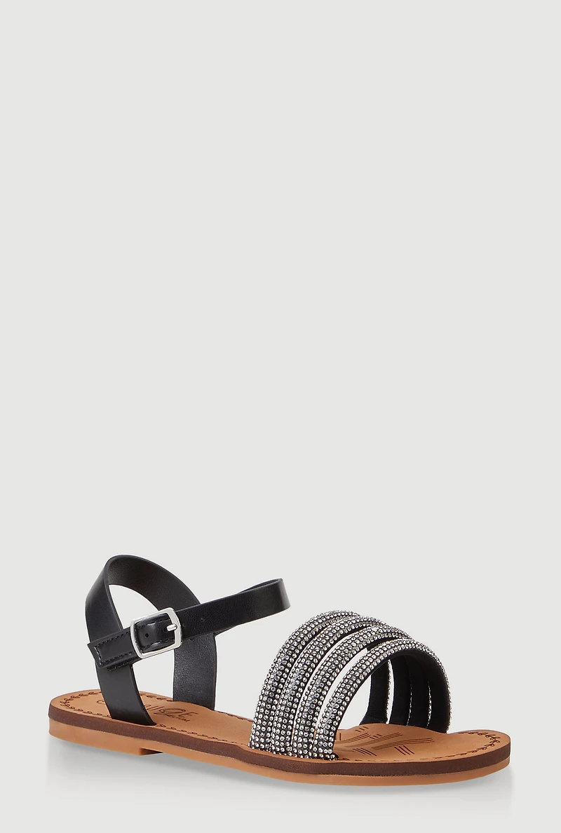Girls Rhinestone Strappy Band Sandals