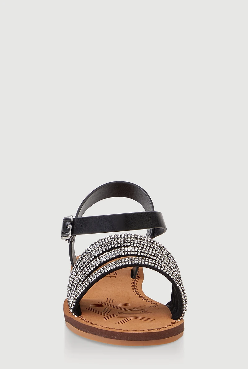 Womens Girls Rhinestone Strappy Band Sandals,