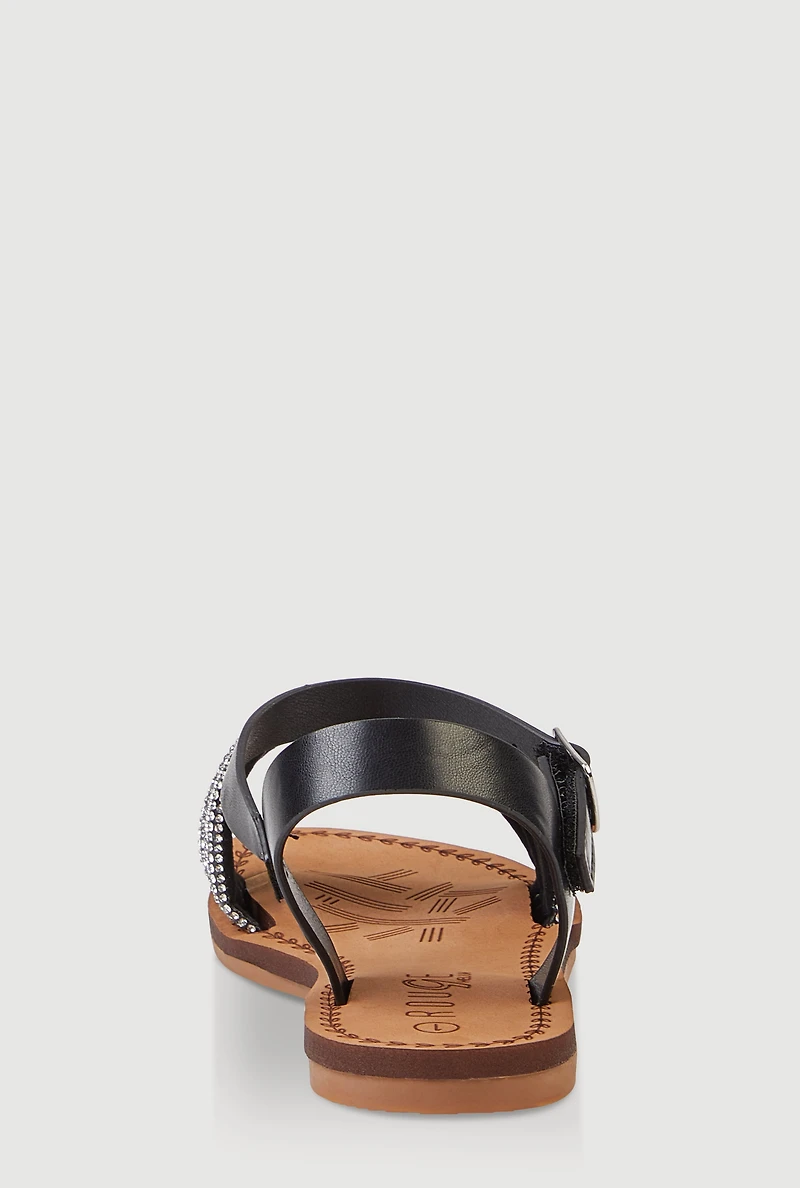 Womens Girls Rhinestone Strappy Band Sandals, Black, Size 2