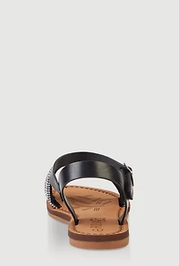 Womens Girls Rhinestone Strappy Band Sandals, Black, Size 2