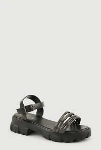 Girls Rhinestone Strappy Band Platform Sandals