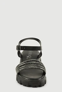 Womens Girls Rhinestone Strappy Band Platform Sandals,