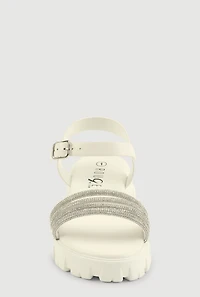 Womens Girls Rhinestone Strappy Band Platform Sandals, White,