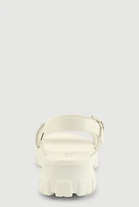 Womens Girls Rhinestone Strappy Band Platform Sandals, White,