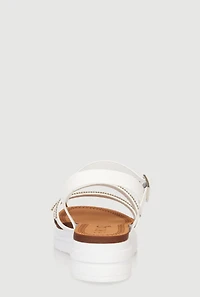 Womens Girls Rhinestone Ankle Strap Wedge Sandals, White, Size 13