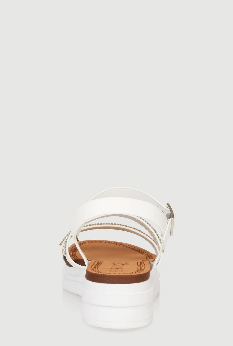 Girls Rhinestone Ankle Strap Wedge Sandals