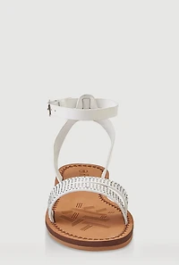 Womens Girls Rhinestone Ankle Strap Sandals, White, Size 1